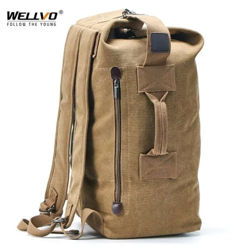 Grande homem saco de viagem mochila mochila masculino bagagem canvas balde ombro exército sacos para meninos homens mochilas mochilas xa88c 210929