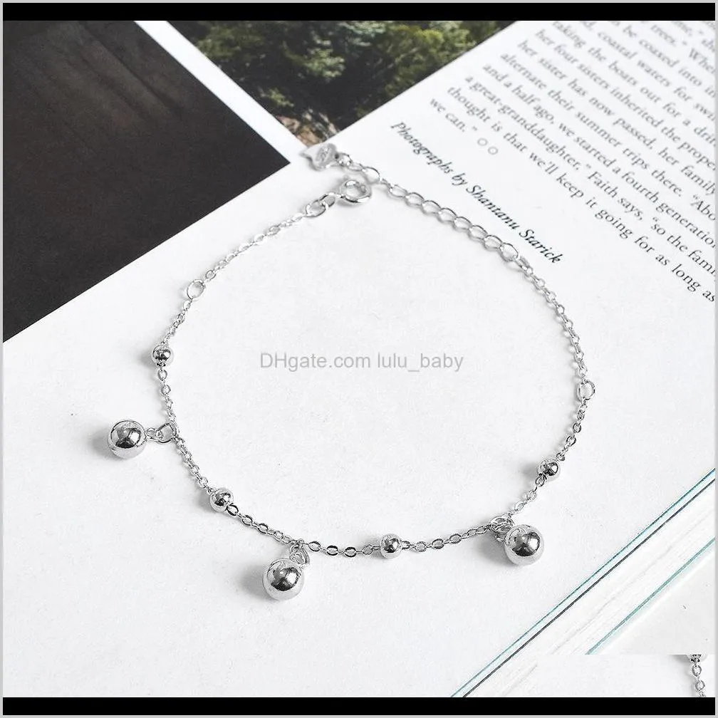 simple personality, big and small pearl s925 pure silver foot chic korean fashion women`s round bead chain jewelry