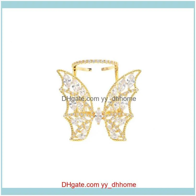 brand luxury 18k gold-plated butterfly ring jewelry personalized women 3D three-dimensional wings high-end zircon open ring gift