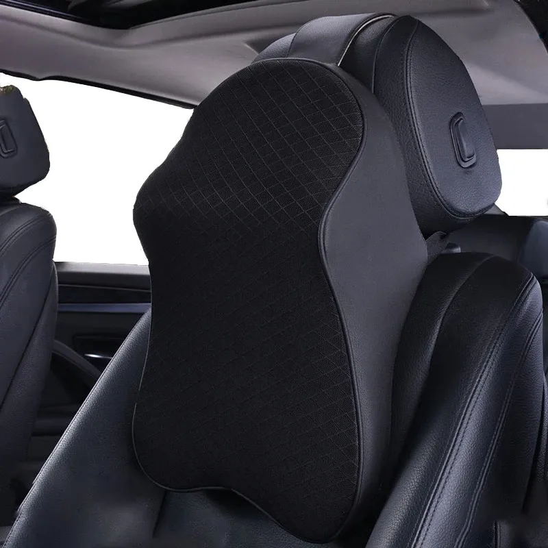 Auto Kussen Auto Nek Ondersteuning Kussens Kussen voor het verlichten van nekvermoeidheid met Zwart Pu Leer en Memory Foam Autostoel Hoofdsteun in Ergonomisch Ontwerp(1 Pack)