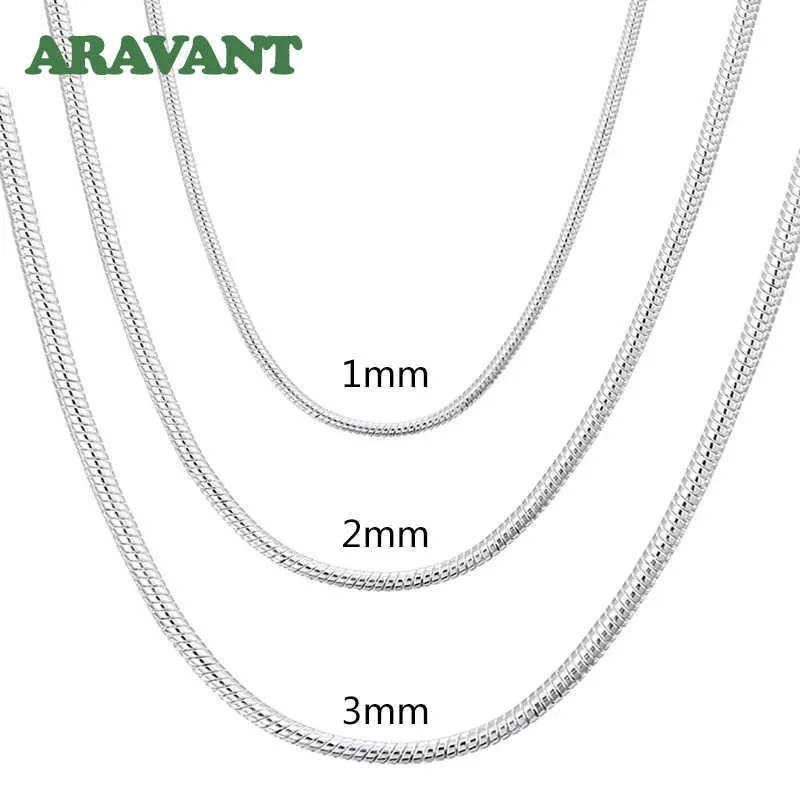 925 srebrny 1mm / 2mm / 3mm Naszyjnik łańcucha węża dla mężczyzn kobiet naszyjniki biżuteria