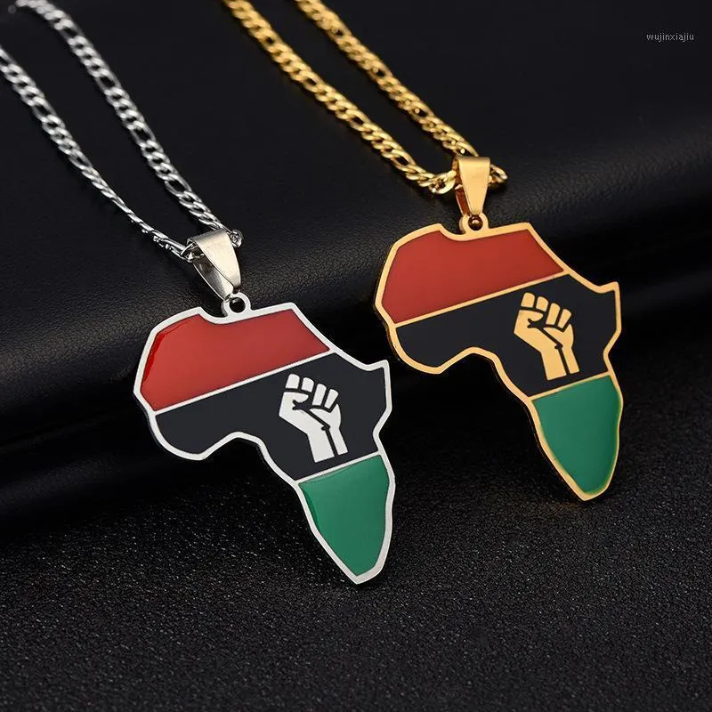 Hänge Halsband 316l rostfritt stål kedja Afrika kartflagga för kvinnor män näve guldfärg hip hop afrikanska smycken år gåvor