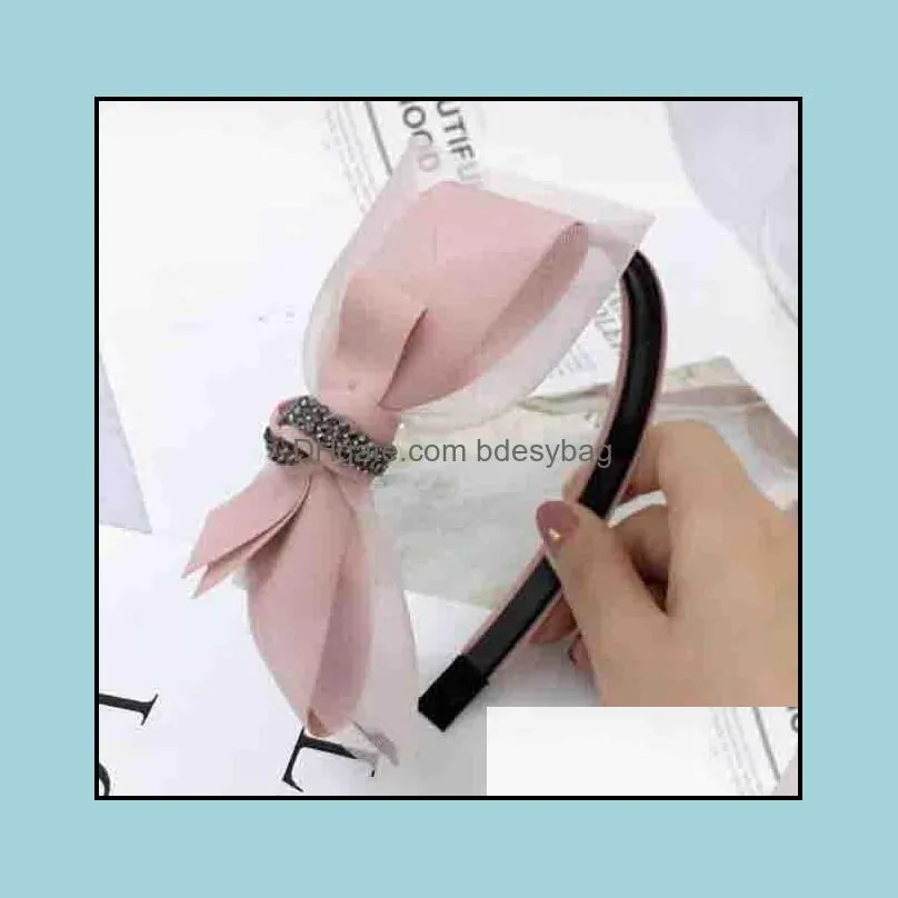 Hair Jewelry Jewelrydesigner Headbands Mesh With Diamond Version Toothed Anti-Slip Bow Headband Female Drop Delivery 2021 Zminu