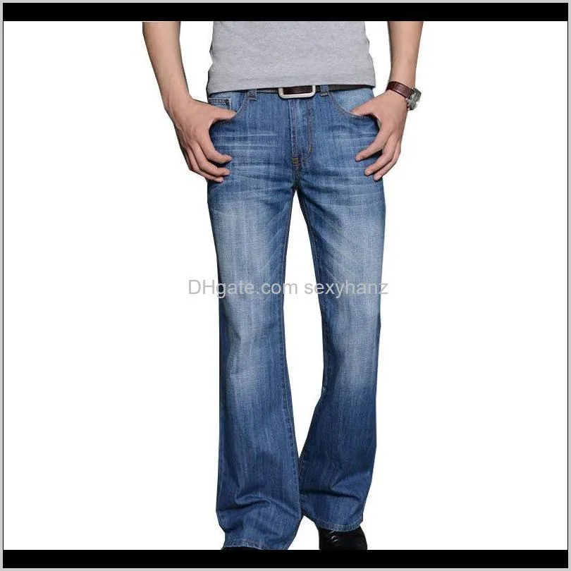 2019 mens big flared jeans boot cut leg flared loose fit high waist male designer classic denim jeans pants bell bottom