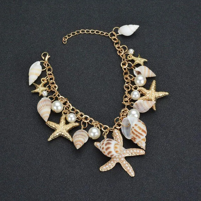 Link, cadeia mulher pulseira bonito verão praia acessório mar shell starfish pérola esmalte pingente pulseira pulseira jóias presentes para fêmea