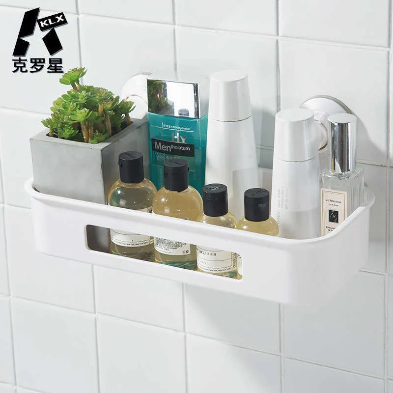 KLX High quality bathroom Vacuum Strong Suction cup shelf Kitchen Punch free No trace Spice rack home Storage makeup organizer 210705