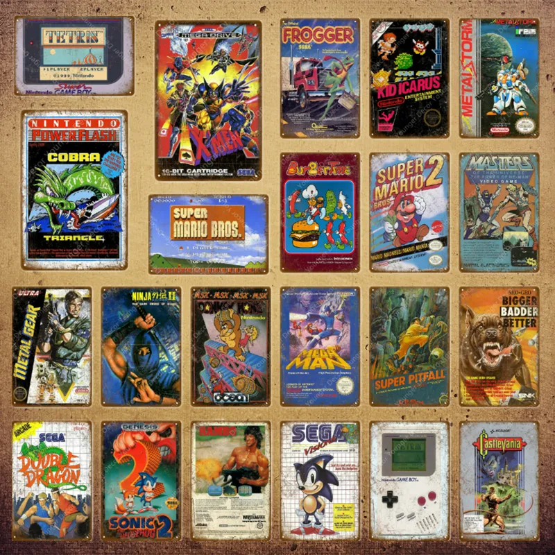 2023 Drôle Peinture Puissance Flash Jeu Affiche Gamer Mur En Métal Autocollants Pour Enfants Chambre Game Center Décoration Vintage Art Plaque Signe taille 30X20 cm Meilleure qualité