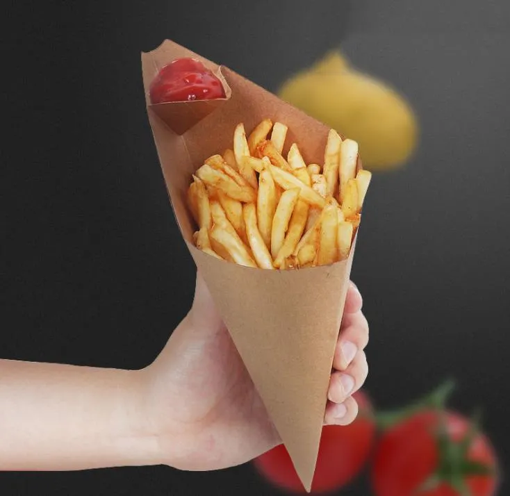 Kitchen Tools French Fries Box Cone Chips Oil Proof Bag Chip Cup Party Take-out Disposable Food Paper Package SN5487