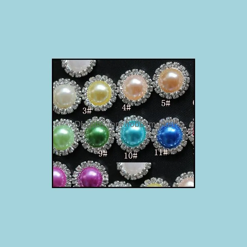 16mm Flat Back Crystal Pearl Buttons 50pcs/lot 19colors Metal Rhinestone Crystal Loose Diamonds Jewelry DIYl