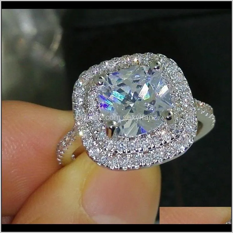 luxury womens wedding ring fashion silver gemstone simulated diamond engagement rings for women jewelry