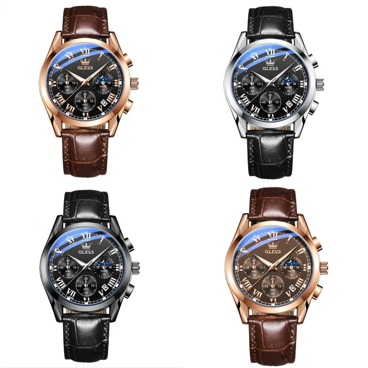 OLEVS Männer Uhren Top-marke Luxus Mode Bussness Atmungsaktive Leder Leucht Hand Quarz Armbanduhr Geschenke für Männer