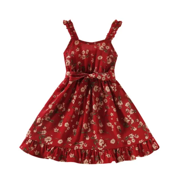 Robe d'été en mousseline de soie pour petites filles, motif floral, à bretelles, à la taille, vêtements jupe pour enfants