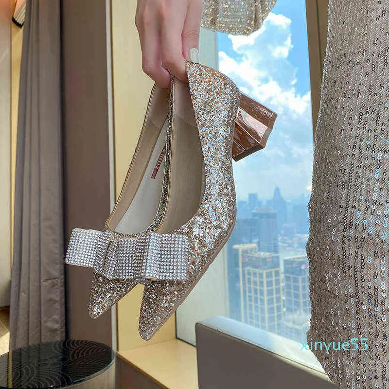 Scarpe Eleganti Tacchi Alti Tacchi Spessi Con Tacco A Punta Autunno Scarpe Da Sposa Francesi Di Alto Senso Da 61 57 DHgate