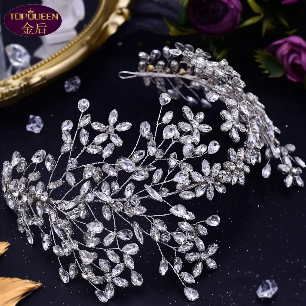 Presse à la main diamant diadème de mariée baroque belle couronne mariée dames bijoux diamant couronnes mariée mariage couronne accessoires européen rétro palais couronne