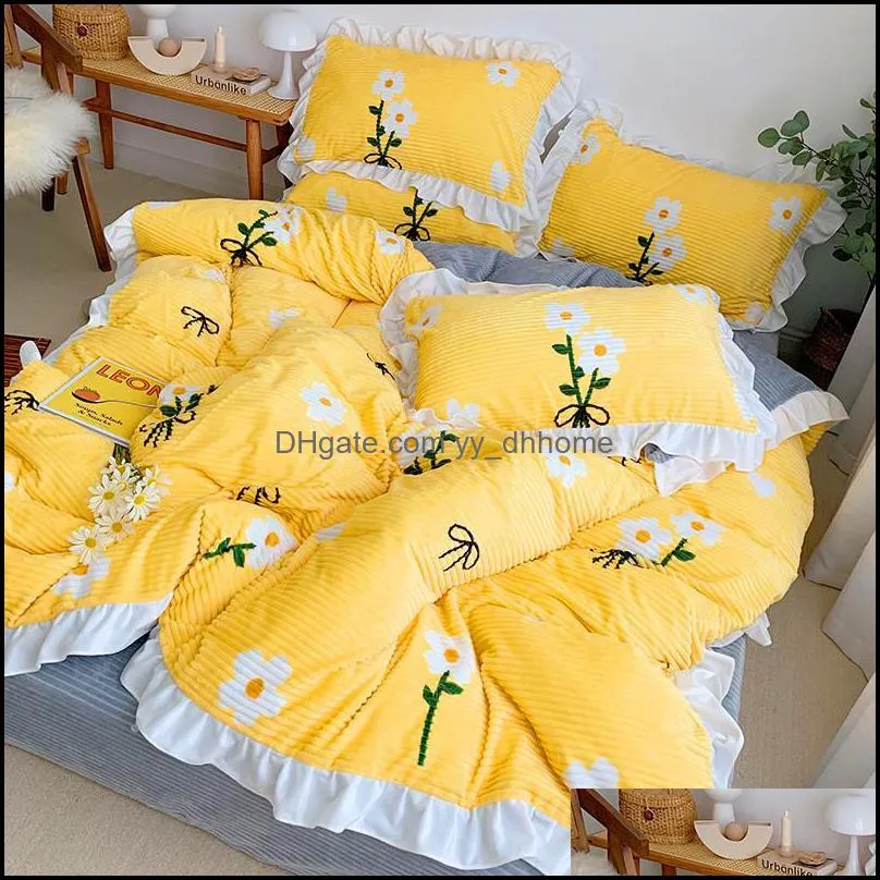 Sheets & Sets Daisy Love Of Yellow Soft Velvet Comfortable Quilt Cover Four Piece Set Home Textile Three Sheet