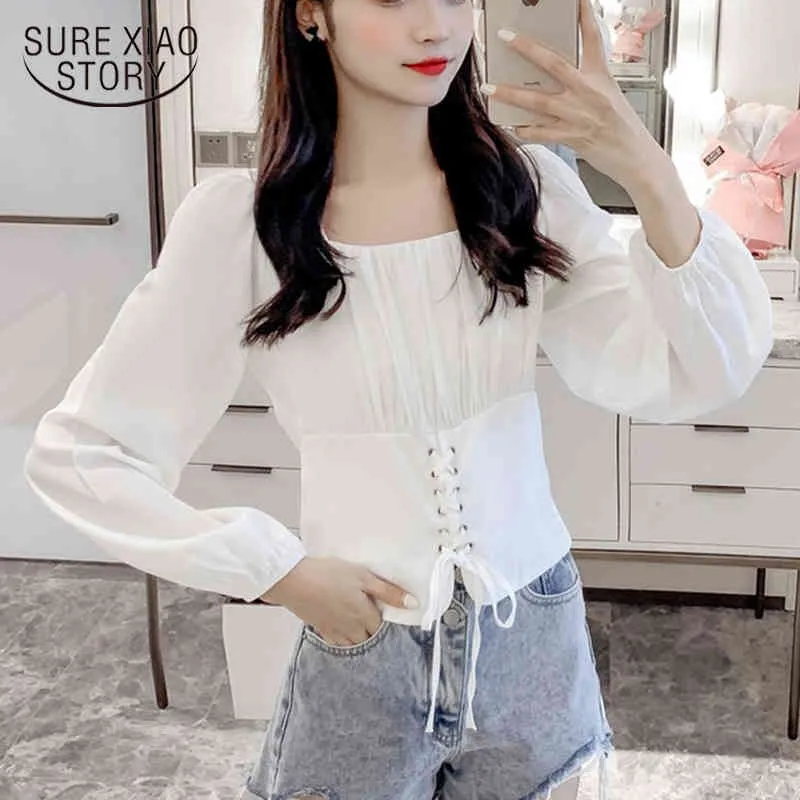 Herfst Vintage Katoen Blouse Puff Sleeve Pullover Blouses Femme Office Dame Casual White Shirt Dames Blusas 11194 210415