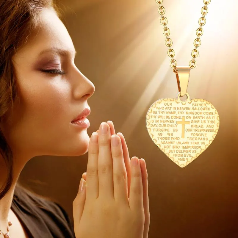 Anhänger-Halsketten Unsere Vaterlords-Gebet-Herz-Halskette für Frauen, Medaillon-Skript