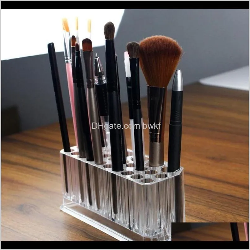 acrylic 26 holes cosmetic storage box lipstick brushes holder display shelf home table transparent makeup storage organizer box