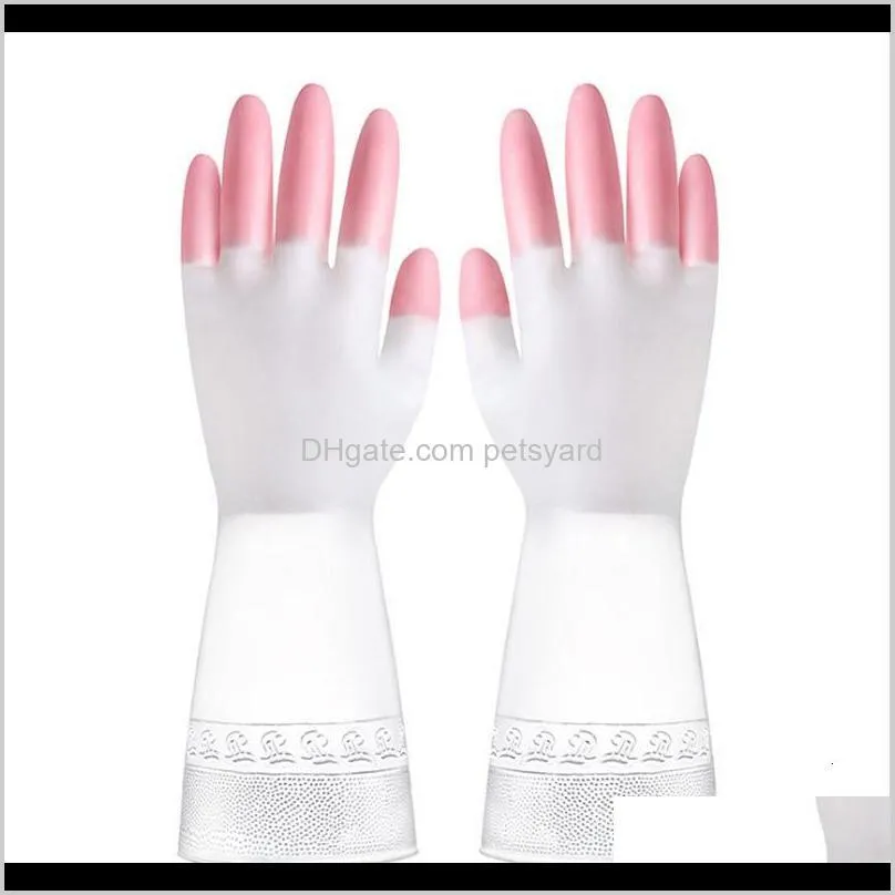thickening wash clothes wash dishes glove female dishwashing gloves plastic latex two-color waterproof household kitchen cleaner 49 o2