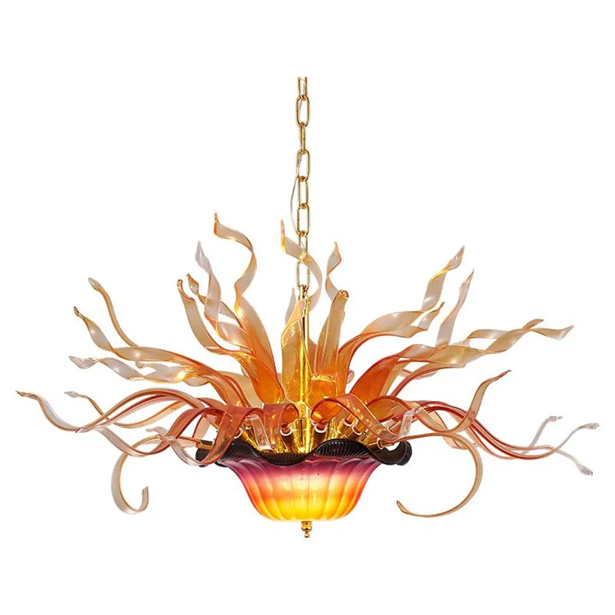 LED Glass Flower Chandelier Lighting 32 by 16 Inches Lamp Hotel Dining Room Hand Made Blown Art Ceiling Lamps Italy Pendant Lights