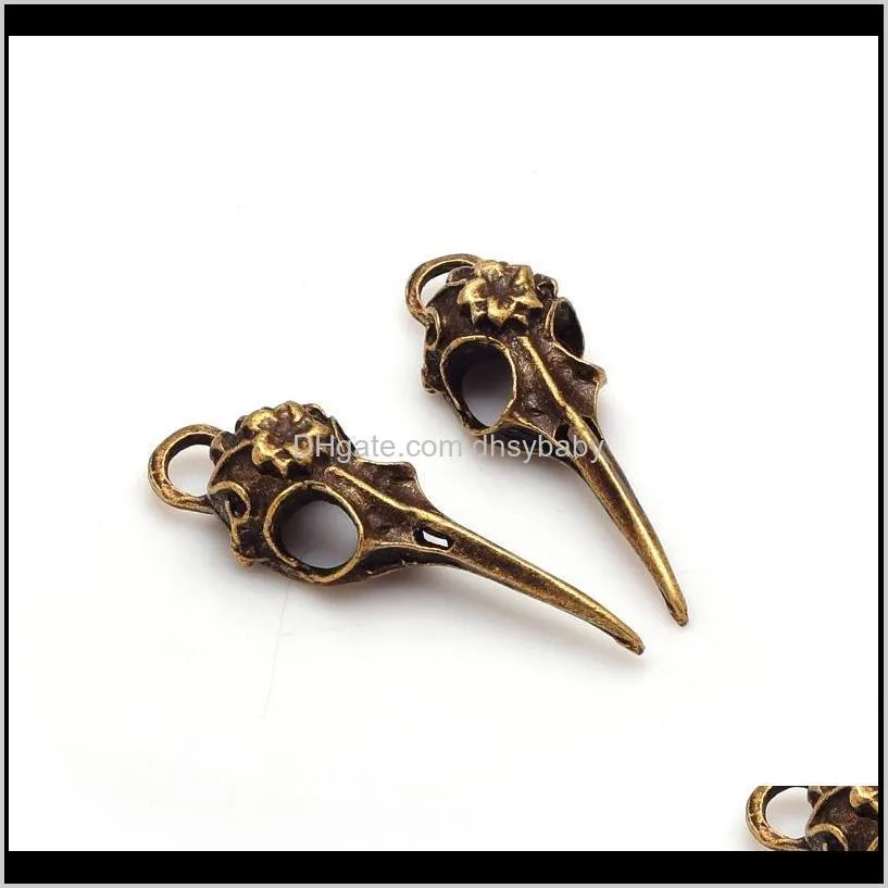 Charms Whole- Three Colors Fashion Vintage Metal Zinc Alloy 3D Skull Bird-Head Fit Jewelry Making Pendant Charms 16Pcs Lot 709249D