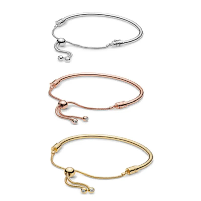 Momenten Zilveren Sliding Bangle Armband Mode Rose Golden Shine Styles Charms Armbanden Armbanden Dames Sieraden