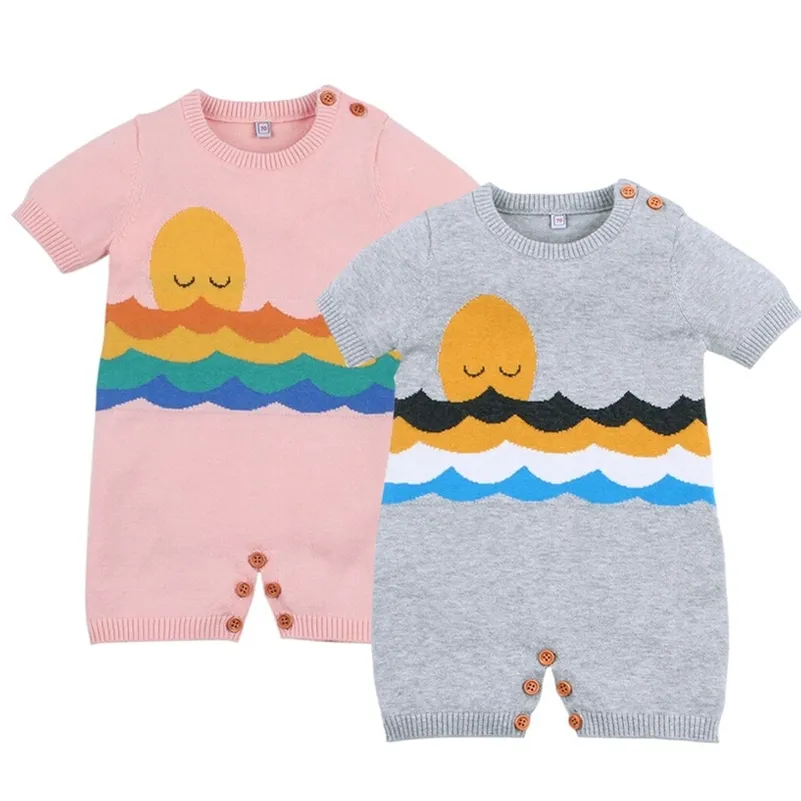 Sommar overalls baby unisex kläder mode ärmlös födda tecknade pojkar tjejer rompers solnedgångar en bit barn jumpsuit 210417