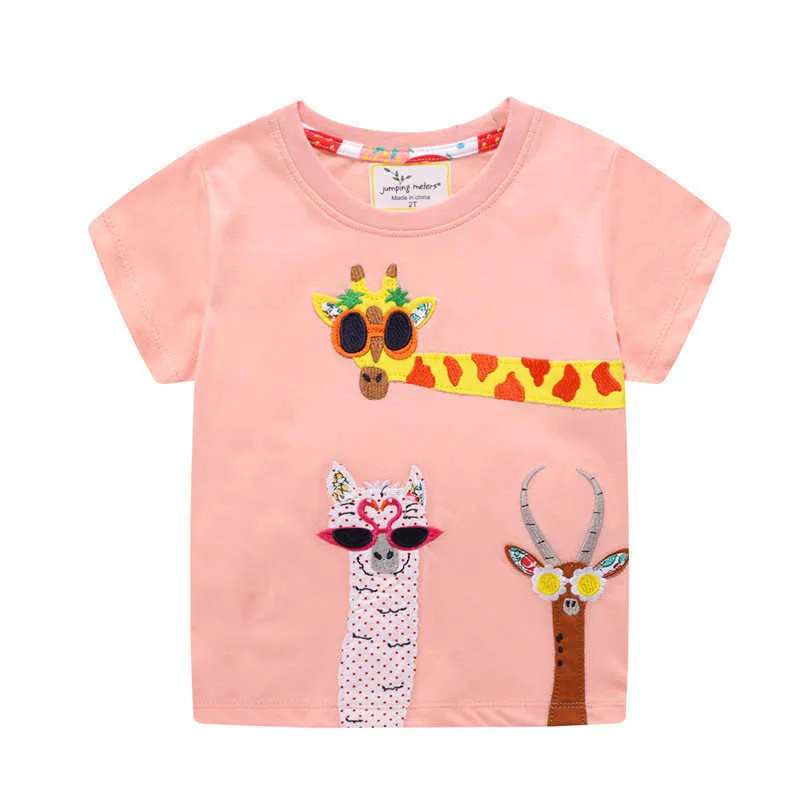 Прыжки метров летом животных вышивка девушки футболки для детской хлопчатобумажной одежды с коротким рукавом детские тройники детские топы костюм 210529