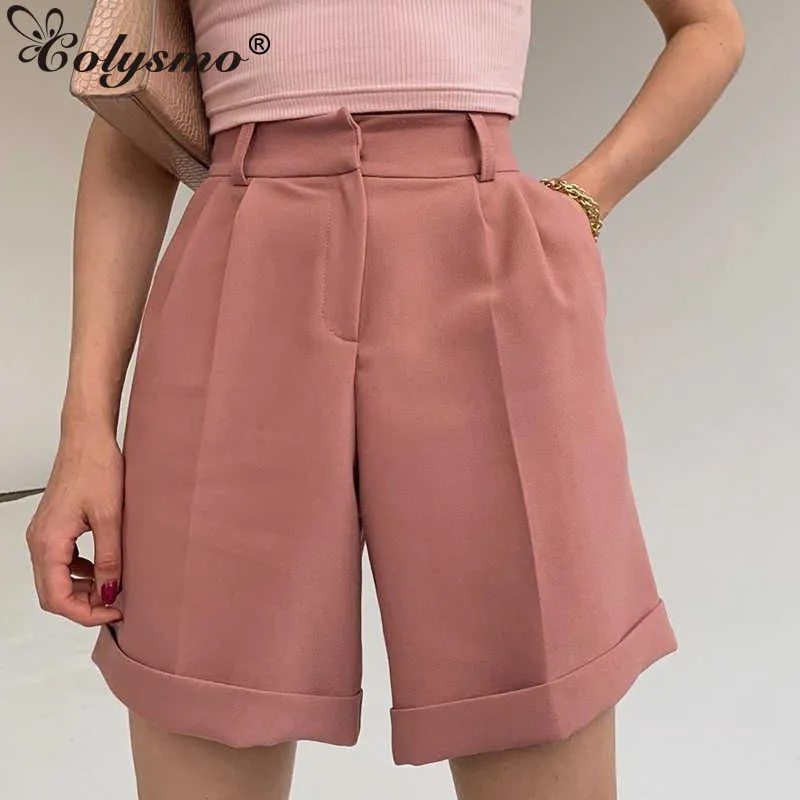 Colysmo Casual Shorts Women High Waist Zipper Button Solid Color Loose Straight with Pockets Ladies Harajuku Streetwear 210527