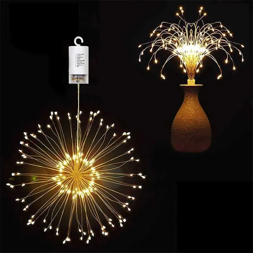 120 LED Colgando Starburst String Lights Decoraciones navideñas para el año del hogar Exterior Twinkle Firework Light Party Decor 211019