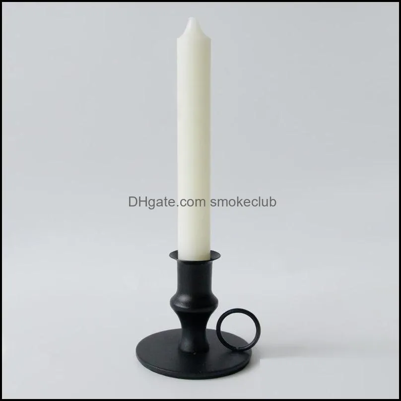 Candle Holders Black Long Pole Bracket Holder Portable Retro Iron Art Candlestick Family Dating Candlelight Dinner Desktop Decor