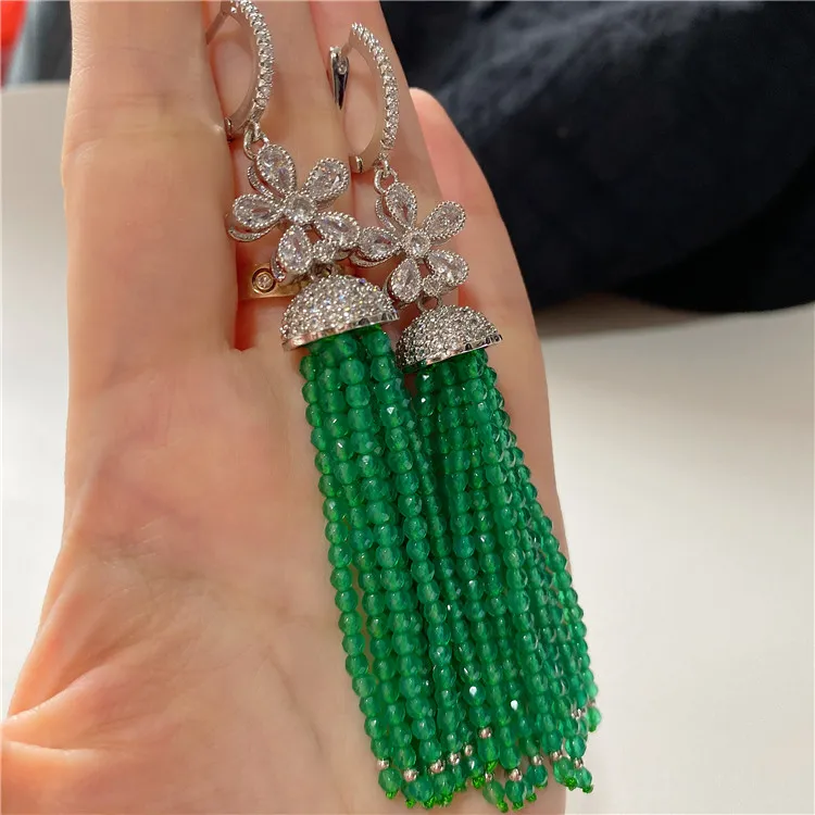 European American Styles Danggange oorbellen Natuurlijk groen gezicht Jade Micro Inlay Zirkon Accessoires Fashion sieraden