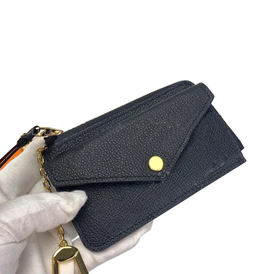 Women Zipper Wallets Credit Card Holder Black Genuine Leather Empreint Logos Embossed Coin Purse Pouch Portefeuille Top 10a Mirror Quality Men Envelope Wallet