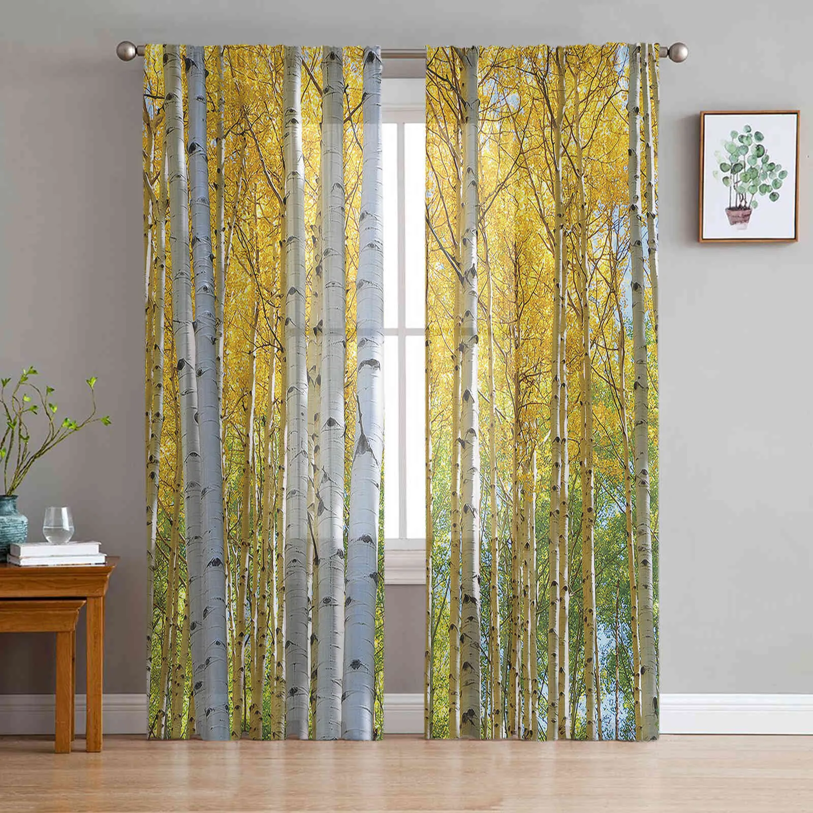 Tulle for Living Room Yellow Birch Forest Bedroom Study Window Sheer Kitchen Balcony Interior Voile Curtain