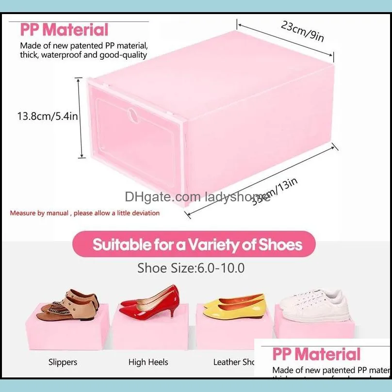 Clear Plastic Storage Shoe Box Dustproof Sneaker Organizer Flip Transparent High Heels Boxes Candy Color Stackable Shoes