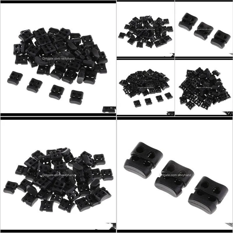 50pcs plastic double hole cord locks spring toggle stopper for shoelaces bag