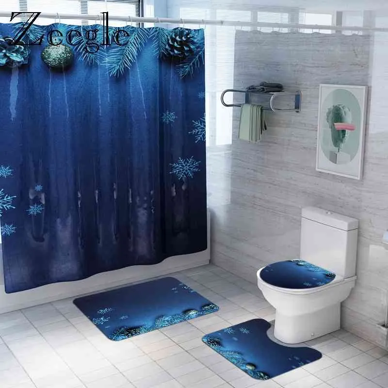 Zeegle Shower Curtain with Bath Mat Microfiber Toilet Pedestal Rug Printed Waterproof Bathroom Curtain Europe Bathroom Rug Set