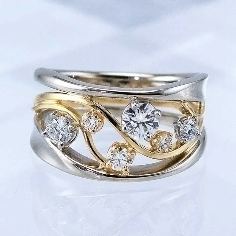 HUTEN два тональных золота серебро цветное кольцо для женщин мода формы Cubic Zirconia Lady Wedding обручальное кольцо горячие ювелирные изделия X0715
