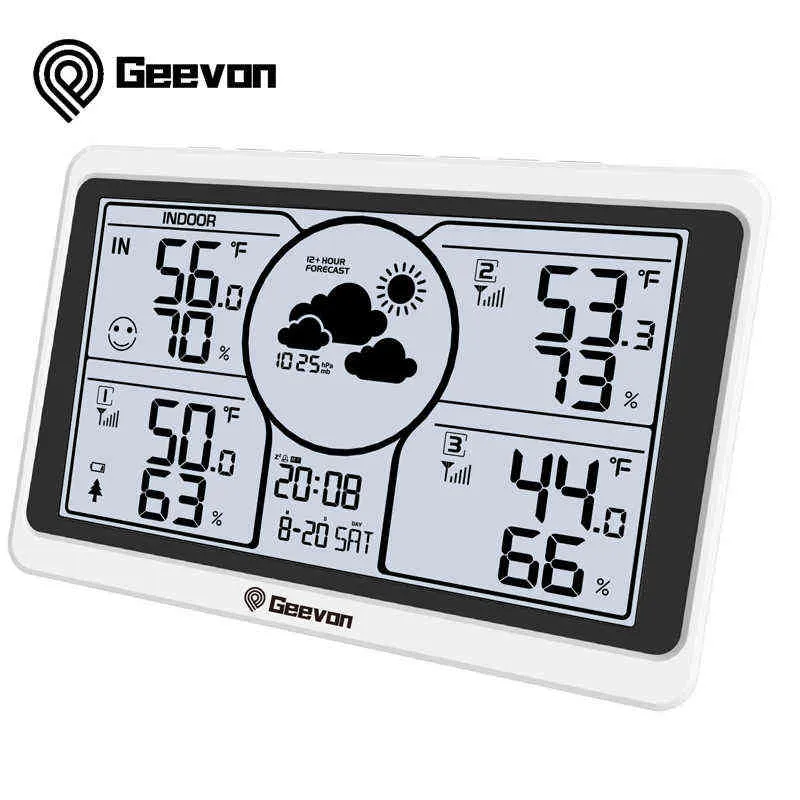Geevon LED 디지털 스노우 데스크 시계 온도 및 습도 게이지 실내 날씨 역 테이블 시계 시간 알람 시계 211111