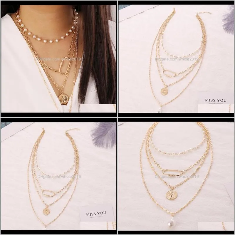 2020 fashion gold color coin pendant necklace for women thick layered clavicle chain imitation pearl chocker collier jewelry1