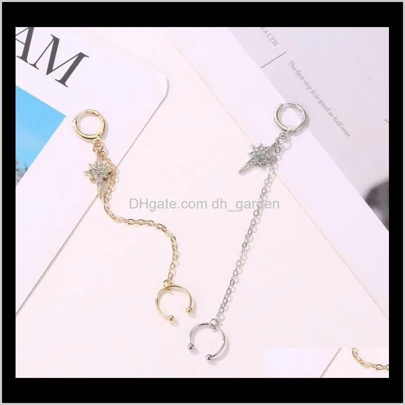 2020 trendy exquisite crystal star long tassel dangle earrings ear cuff fashion ear jewelry for women