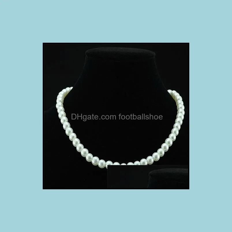 JG! Chic Single Strand Faux Imitation Pearl 6mm Pearl Bib Statement Necklace Jewellery Gift Fashion Womens Short Chain Fine Jewelry For