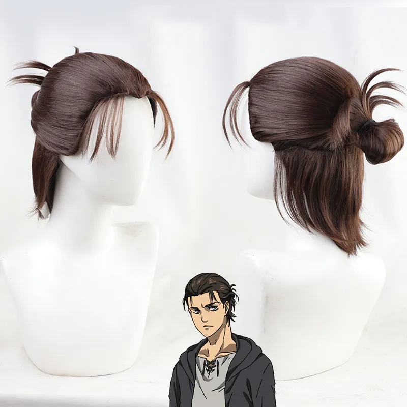 The Final Season Attack on Titan Eren Jaeger Cosplay Wig Brown Styled Heat Resistant Synthetic Hair + Wig Cap