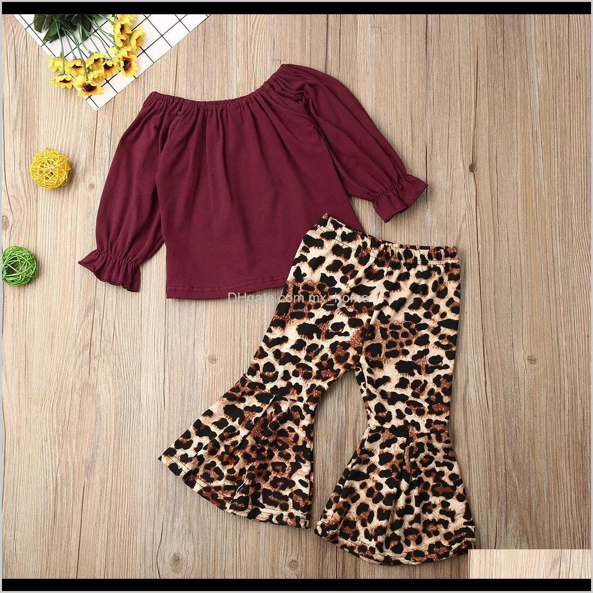 2pcs infant baby girl t-shirt outfits long sleeve tops leopard pants clothes set