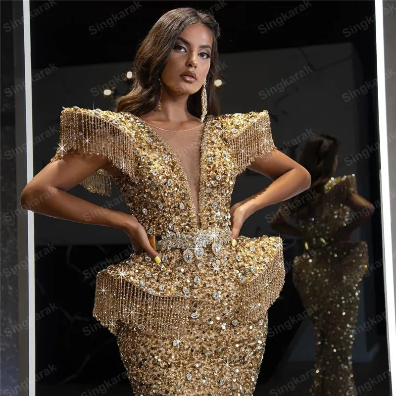 En yeni varış 2021 kolsuz altın deniz kızı gece elbisesi kadın gecesi kıyafetleri için önlük artı boyutu abendkleider264m