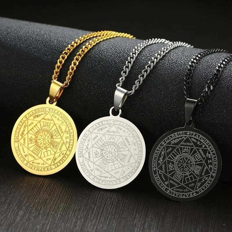 Pieczęć siedmiu archaniołów autorstwa Asterion Seal Solomon Kabbalah Amulet Wisiant Naszyjnik ze stali nierdzewnej Prezent biżuterii 270T