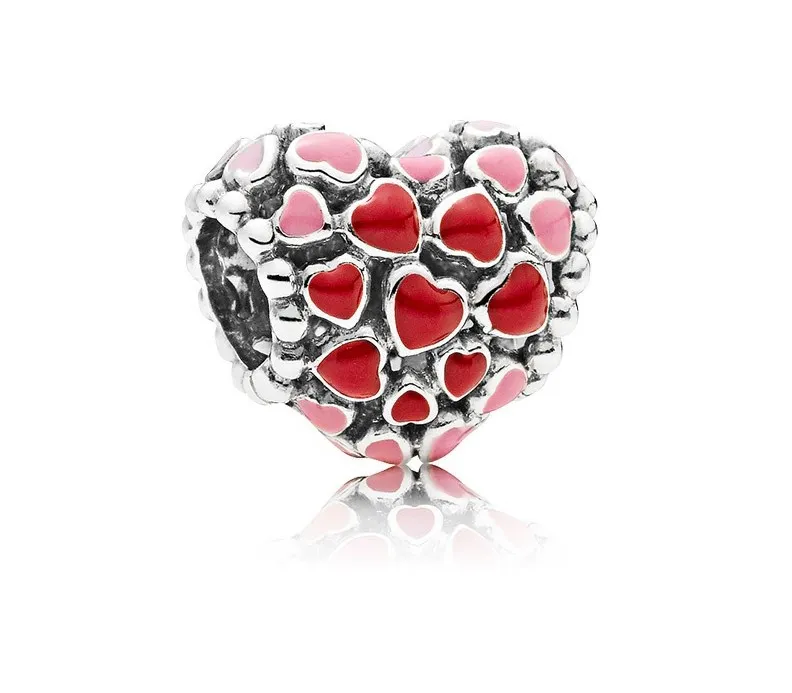 Convient aux bracelets Pandora 20pcs coeur rouge argent breloques perle balancent des perles de charme pour la vente en gros bricolage européen collier bijoux