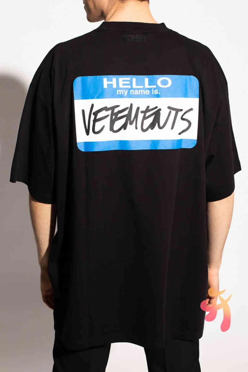 T-shirt oversize VETEMENTS Signature Graffiti Hello My Name Is Vetements T-shirt casual larghe da uomo a maniche corte da donna