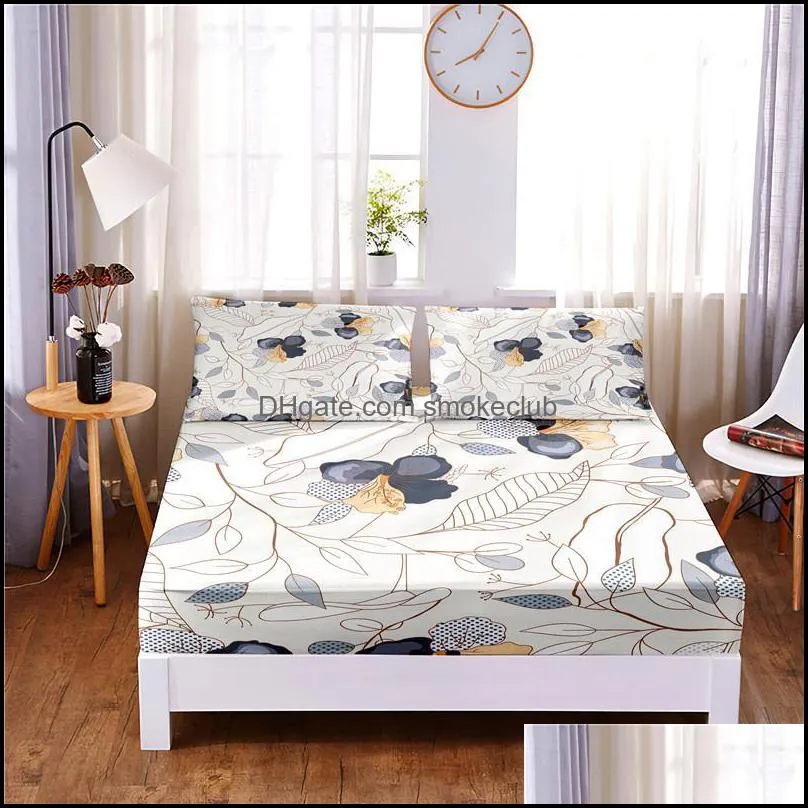 Sheets & Sets Lovely Flowers 3pc Polyester Solid Fitted Sheet Mattress Cover Four Corners With Elastic Band Bed Sheet(2 Cases)