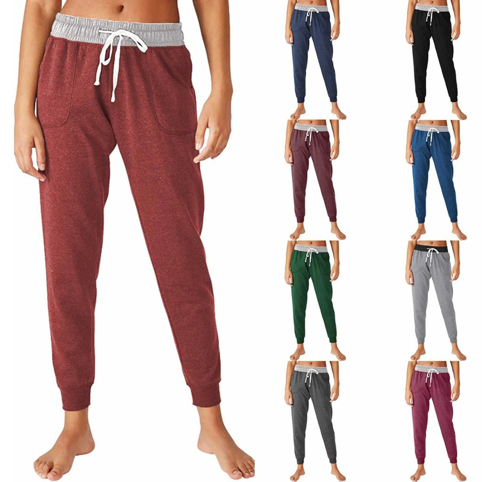 Femmes survêtement pantalon décontracté couleur unie Sport pantalon taille élastique cheville serré pantalons de survêtement été bon tissu haute qualité pantalon Q0801